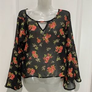 Chic Happens- Black‎ floral lightweight blouse size S